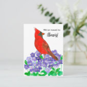 引越しアナウンスイリノイ(鳥)ショウジョウコウカンチョウバードビオレット ポストカード (スタンド正面)