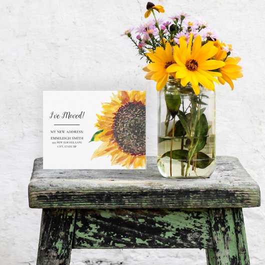 引越しアナウンス黄色ひまわり白 ポストカード