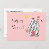 引越しハウスポストカードかわいいピンクのパーソナライズ 案内ポストカード (正面/裏面)