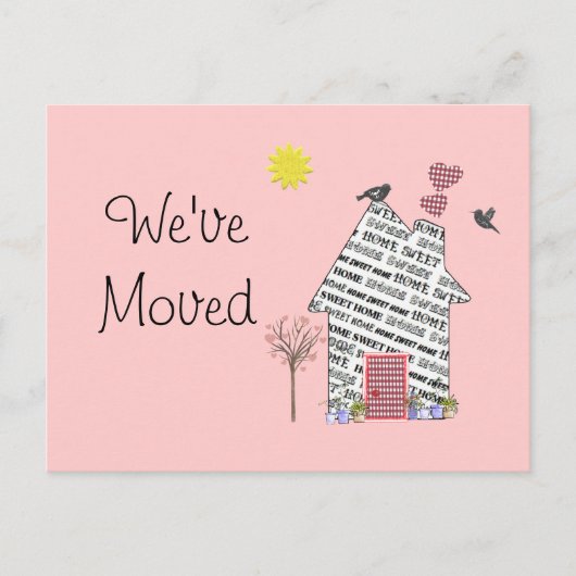 引越しハウスポストカードかわいいピンクのパーソナライズ 案内ポストカード (正面)