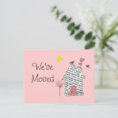 引越しハウスポストカードかわいいピンクのパーソナライズ 案内ポストカード (スタンド正面)