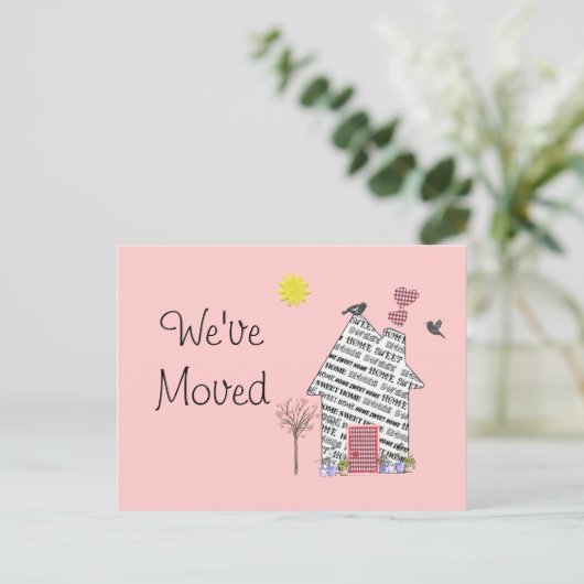 引越しハウスポストカードかわいいピンクのパーソナライズ 案内ポストカード (スタンド正面)