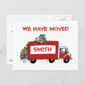 引越しバン付きの引越し葉書を持っている 案内ポストカード (正面/裏面)