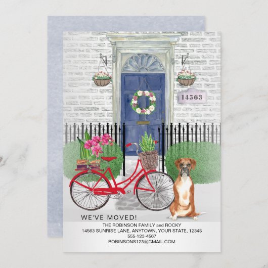 引越しボクサードッグ自転車ドア新居 案内状 (正面/裏面)