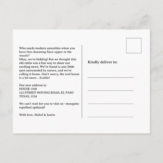 引越し先の住所 近くの森の写真 案内ポストカード (裏面)