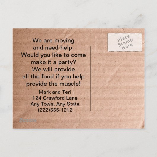 引越し日パーティーはがき仕事の食べ物？ インビテーションポストカード (裏面)