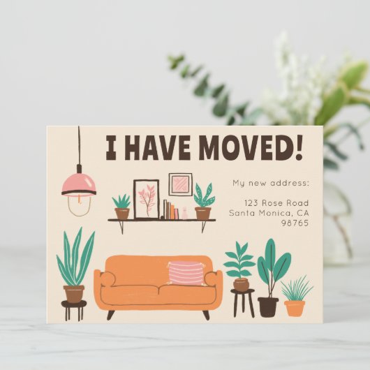 引越し案内住所かわいいリビングルームカード 招待状 (スタンド正面)