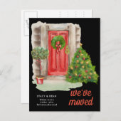 引越し済み|赤いドアのクリスマス|新しいアドレス 案内ポストカード (正面/裏面)
