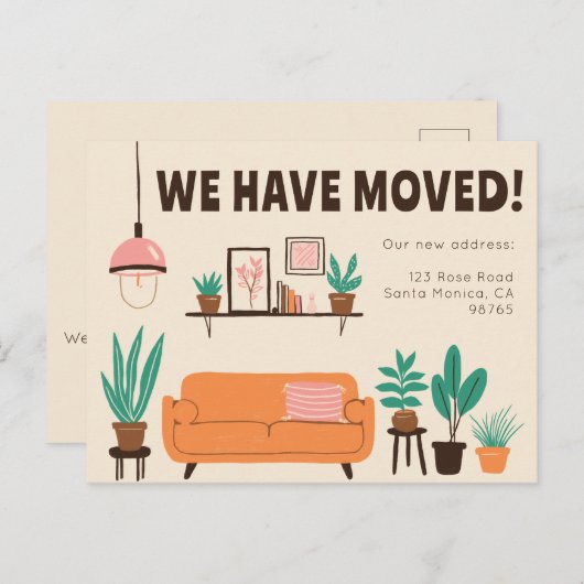 引越し発表住所かわいいリビングルームソファ ポストカード (正面/裏面)