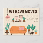 引越し発表住所かわいいリビングルームソファ ポストカード (正面)