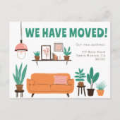 引越し発表住所かわいいリビングルームソファ ポストカード (正面)