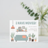 引越し発表住所かわいいリビングルームソファ ポストカード (スタンド正面)