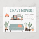 引越し発表住所かわいいリビングルームソファ ポストカード (正面)