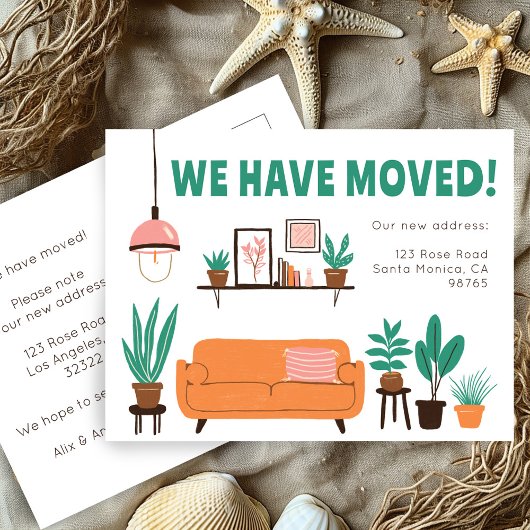 引越し発表住所かわいいリビングルームソファ ポストカード