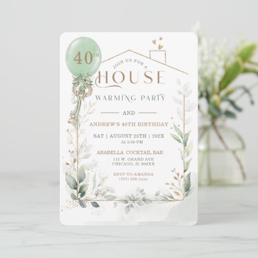 引越し祝いと誕生日テンプレート 招待状 (スタンド正面)