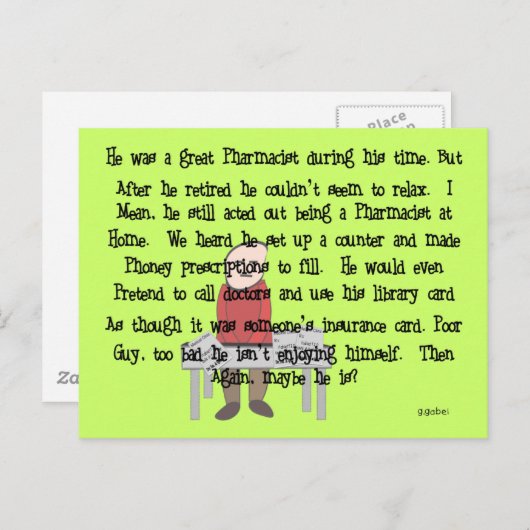 引退した薬剤師の「手放せない」物語のアートギフト ポストカード (正面/裏面)