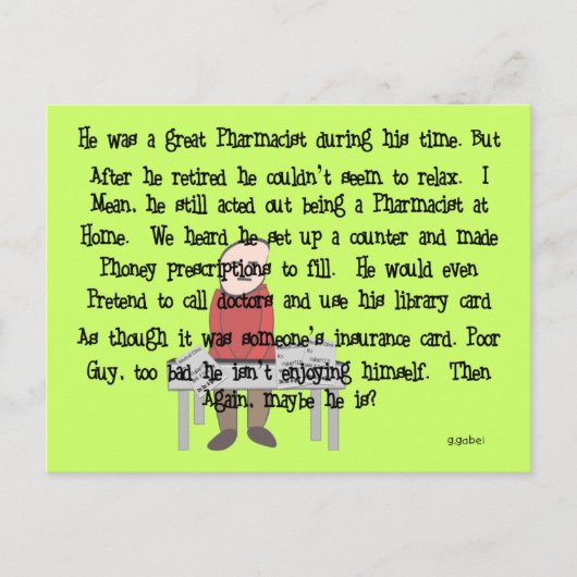 引退した薬剤師の「手放せない」物語のアートギフト ポストカード (正面)