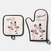 引退は良さそうだ！シックな上品なフラミンゴ 鍋つかみ&鍋敷きセット (正面)