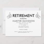 引退パーティー「It's About Time」を親指で締め上げるB/W 招待状 (正面)