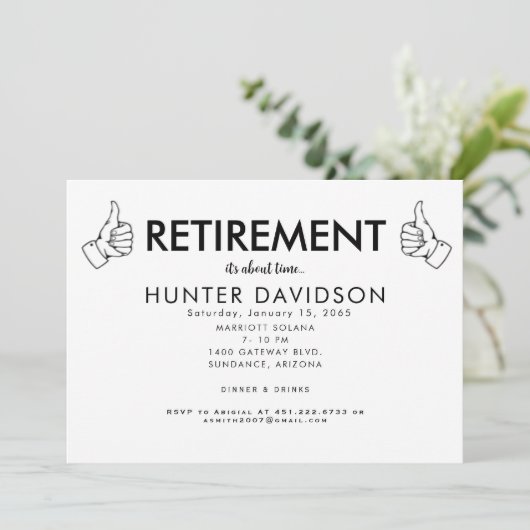 引退パーティー「It's About Time」を親指で締め上げるB/W 招待状 (スタンド正面)