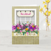 引退募集,女性,花ウィンドウのボックス カード (黄色い花)