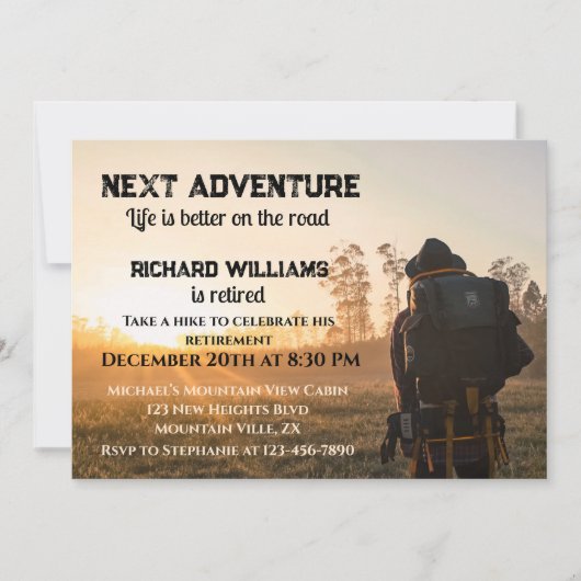 引退後のハイキング次の冒険を楽しむ 招待状 (正面)