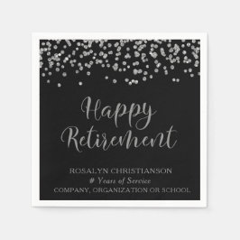 引退手書きスクリプトシルバー紙吹雪名 スタンダードカクテルナプキン