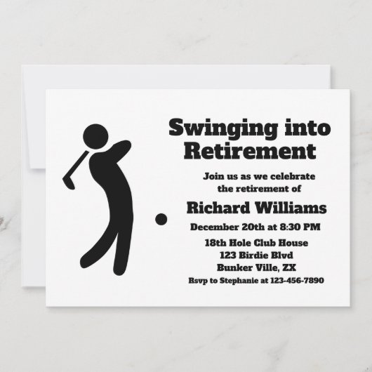 引退退職した金に揺れるゴルフプレーヤー 招待状 (正面)