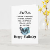 弟への誕生日メッセージを持つ蝶 カード (黄色い花)