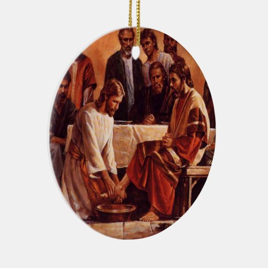 弟子の足のオーナメントを洗浄しているイエス・キリスト セラミックオーナメント (右)