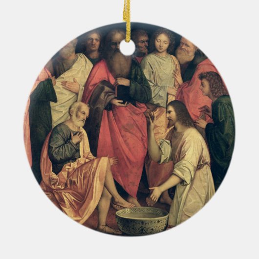弟子の足を洗浄しているキリスト セラミックオーナメント (裏面)