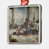 弟子の足を洗浄しているキリスト メタルオーナメント (左)