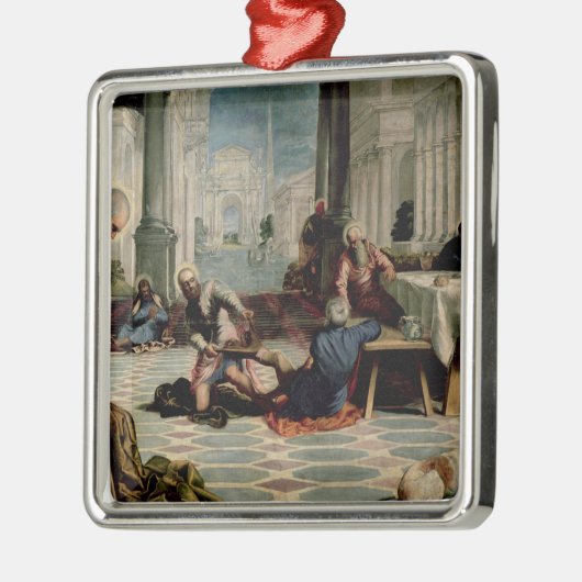 弟子の足を洗浄しているキリスト メタルオーナメント (左)