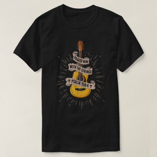 弦で彼を賛美せよ イエス アコースティックギター Tシャツ (デザイン正面)