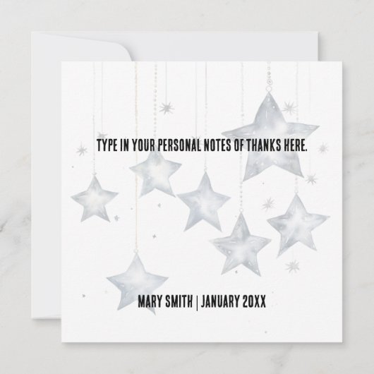 弦に光沢のある銀色の星 サンキューカード (裏面)