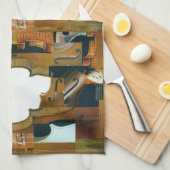 弦楽器のパッチワークの一見のコラージュ キッチンタオル (四つ折り)