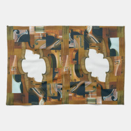 弦楽器のパッチワークの一見のコラージュ キッチンタオル