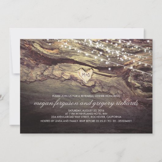 弦楽器彫りハートリ素朴ハーサルディナー 招待状 (正面)