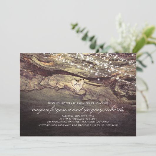 弦楽器彫りハートリ素朴ハーサルディナー 招待状 (スタンド正面)