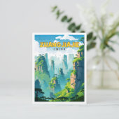 張家界中国ヴィンテージ旅行イラストレーション ポストカード (スタンド正面)