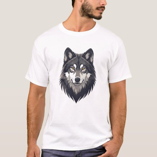 強いオオカミの頭部イラストTシャツ Tシャツ (正面)
