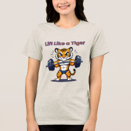 **強いトラ - ウェイトを持ち上げるかわいいトラのイラスト トライブレンドTシャツ