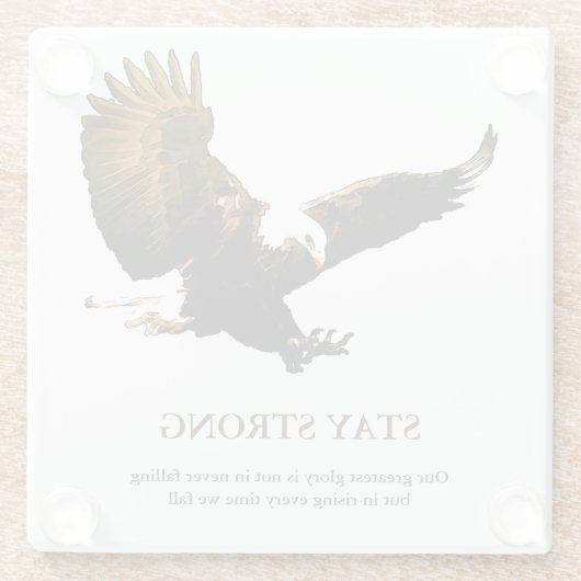 強いハゲのイーグルのアートワークをやる気を起こさせる維持 ガラスコースター (裏面)