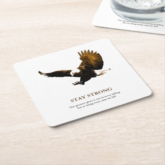 強いハゲのイーグルのアートワークをやる気を起こさせる維持 スクエアペーパーコースター (アングル)