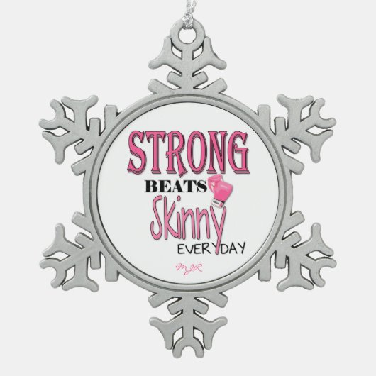 強いビートの細い毎日! W/Pinkのボクシンググラブ スノーフレークピューターオーナメント (正面)