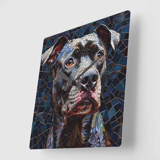 強いピットブル犬 スクエア壁時計 (傾斜)