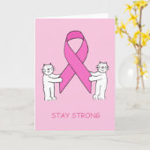 強いピンクのリボンと漫画の白猫を飼う カード (黄色い花)