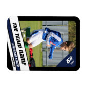 強いブルーブラックでサッカー選手のトレーディングカード マグネット (横)