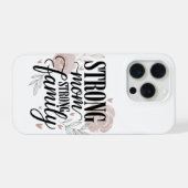 強いママ 強い家族 花柄の引用アート iPhoneケース (裏面横)