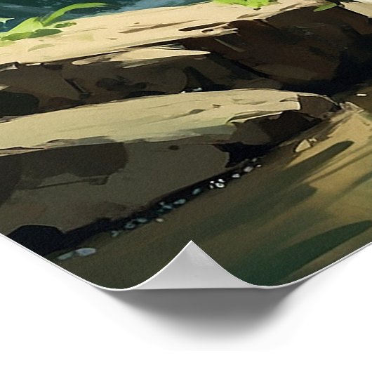 強いライオンの自然の滝の信仰絵画の ポスター (角)